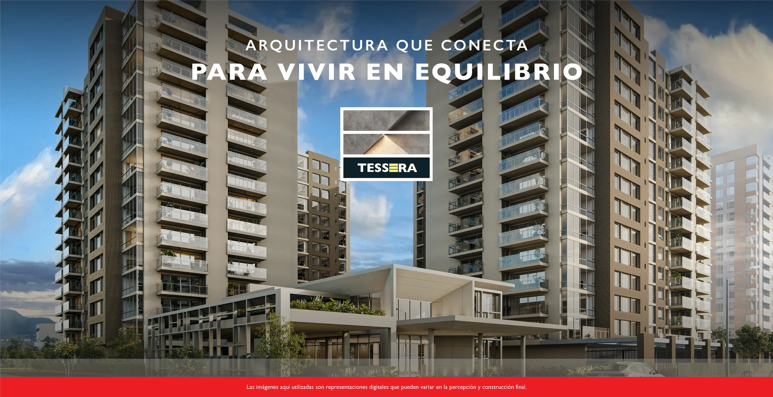 Fachada principal y exteriores del Proyecto Tessera en Bogotá